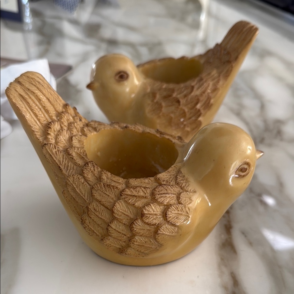 Set of Two Yellow Bird Candle Holders